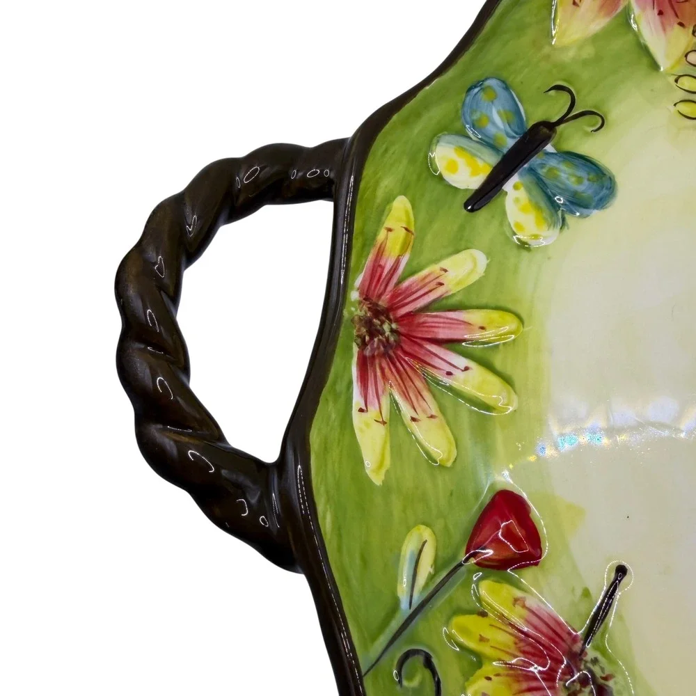 Cypress Hand‎ Painted Floral Serving Tray w Handles Quote Platter 15